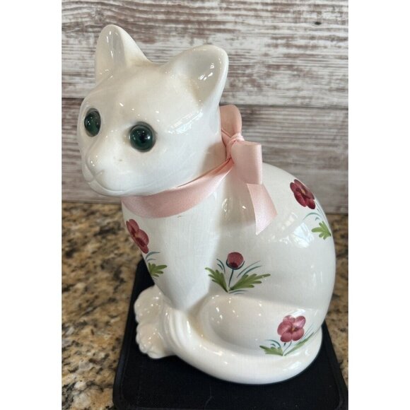 Porcelain Elpa Alcobaca Sitting Cat Figurine Hand Painted Floral Portugal Vtg - Picture 6 of 6